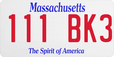 MA license plate 111BK3