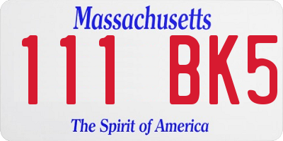 MA license plate 111BK5