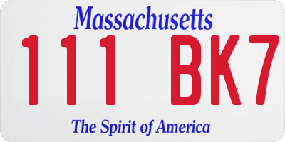 MA license plate 111BK7