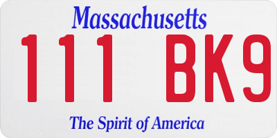 MA license plate 111BK9
