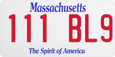 MA license plate 111BL9