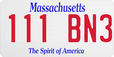 MA license plate 111BN3