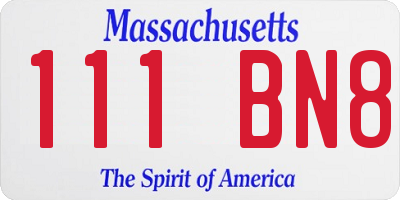 MA license plate 111BN8