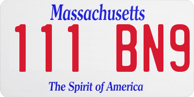 MA license plate 111BN9