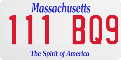 MA license plate 111BQ9
