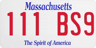 MA license plate 111BS9