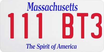 MA license plate 111BT3