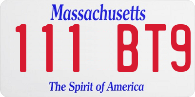 MA license plate 111BT9