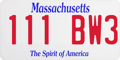 MA license plate 111BW3