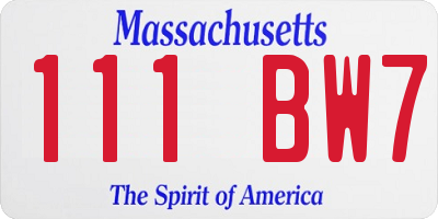 MA license plate 111BW7