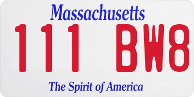 MA license plate 111BW8