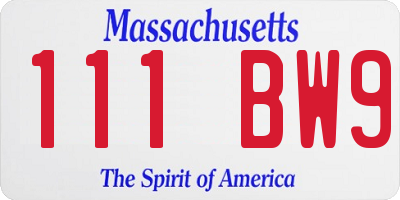 MA license plate 111BW9