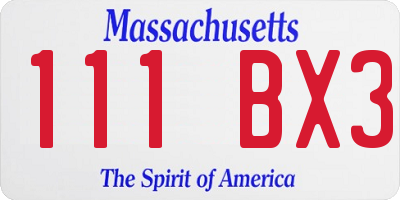 MA license plate 111BX3