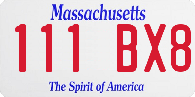 MA license plate 111BX8