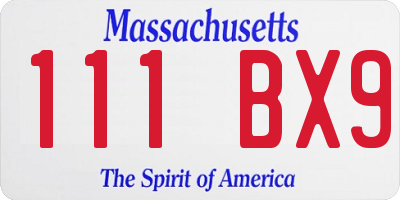 MA license plate 111BX9