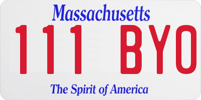 MA license plate 111BY0
