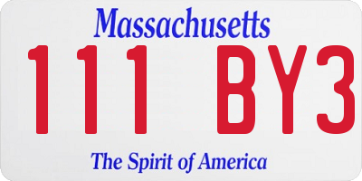 MA license plate 111BY3