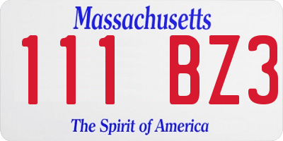 MA license plate 111BZ3
