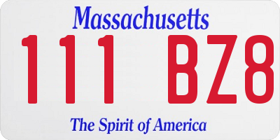 MA license plate 111BZ8
