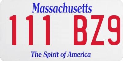 MA license plate 111BZ9