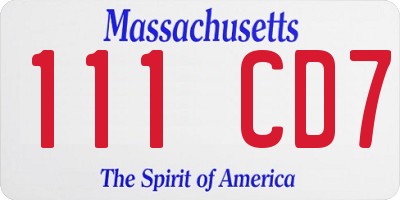 MA license plate 111CD7