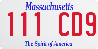 MA license plate 111CD9