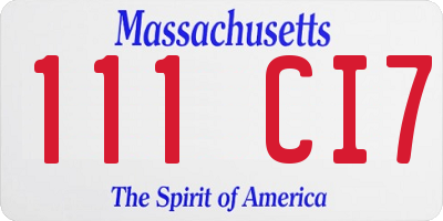 MA license plate 111CI7