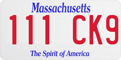 MA license plate 111CK9