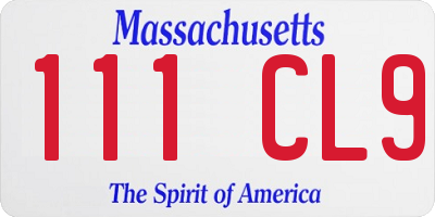 MA license plate 111CL9