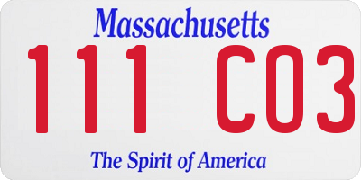 MA license plate 111CO3