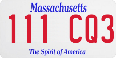 MA license plate 111CQ3
