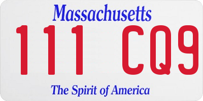 MA license plate 111CQ9