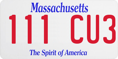 MA license plate 111CU3