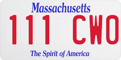 MA license plate 111CW0