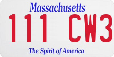 MA license plate 111CW3