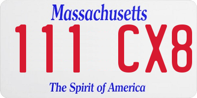 MA license plate 111CX8