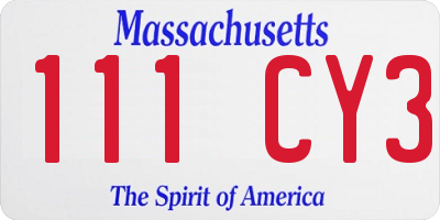 MA license plate 111CY3
