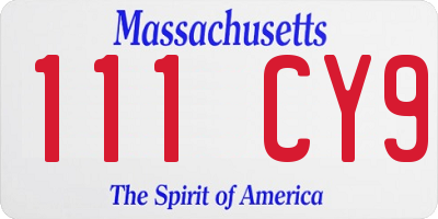 MA license plate 111CY9