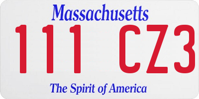 MA license plate 111CZ3
