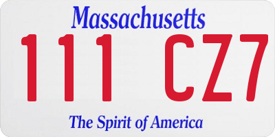 MA license plate 111CZ7