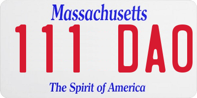 MA license plate 111DA0