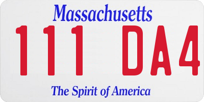 MA license plate 111DA4
