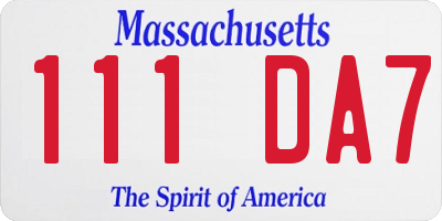 MA license plate 111DA7