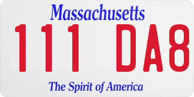 MA license plate 111DA8