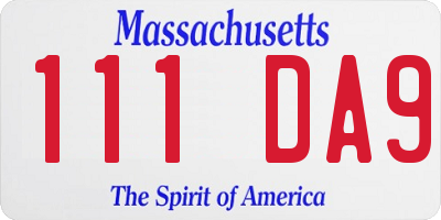 MA license plate 111DA9