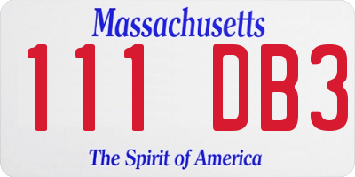 MA license plate 111DB3