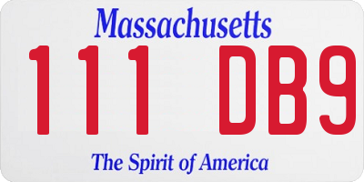 MA license plate 111DB9