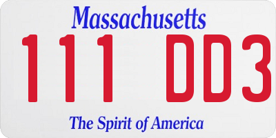 MA license plate 111DD3