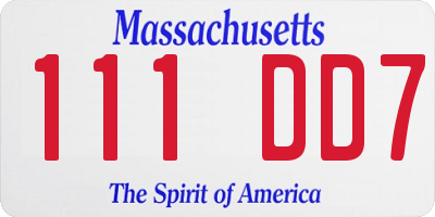 MA license plate 111DD7