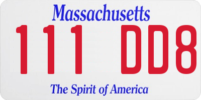 MA license plate 111DD8